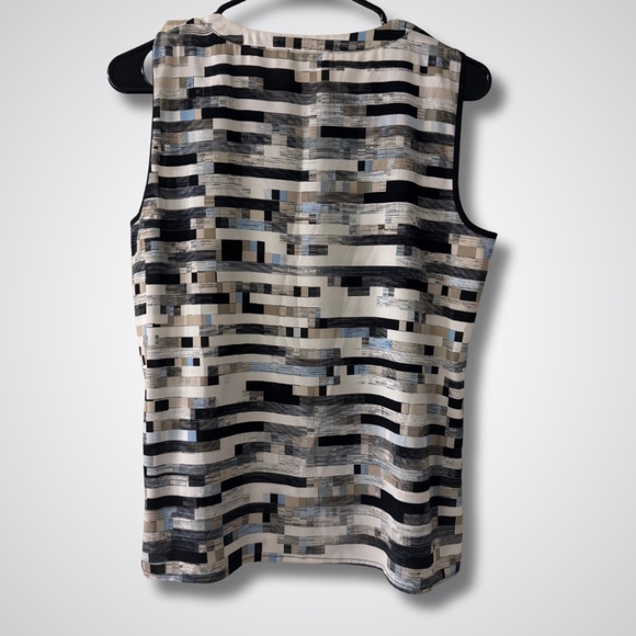 Calvin Klein Women's Geometric Sleeveless Blouse - Black, White, Gray - Picture 3 of 5